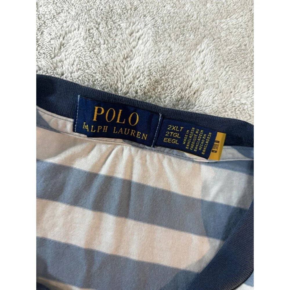Polo Ralph Lauren Mens Striped Tee Shirt Size XLT Blue White Large Pony Graphic